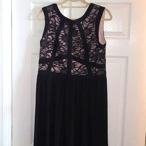 R&M Richards Black and Nude Hi-Low Dress